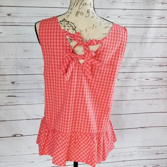 NWT J. Crew Fac Gingham Plaid Bow Back Peplum Tank - Picture 3 of 7
